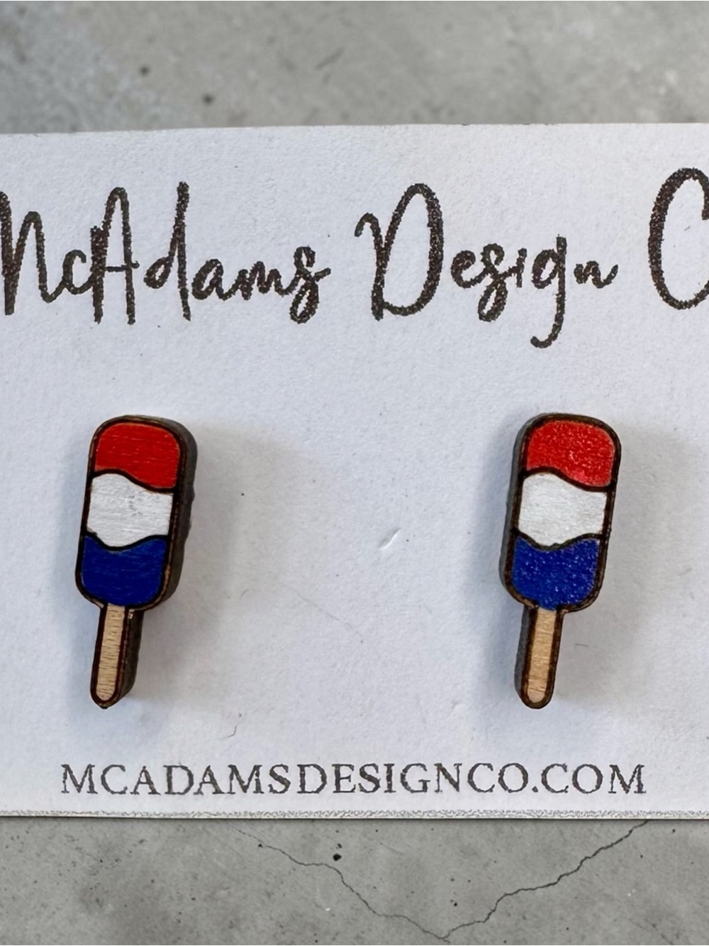 Handmade Wood Patriotic Popsicle Earrings - Red White Blue